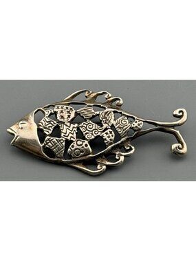 Vintage Fish Brooch Mexican Sterling Silver Large 2.5"